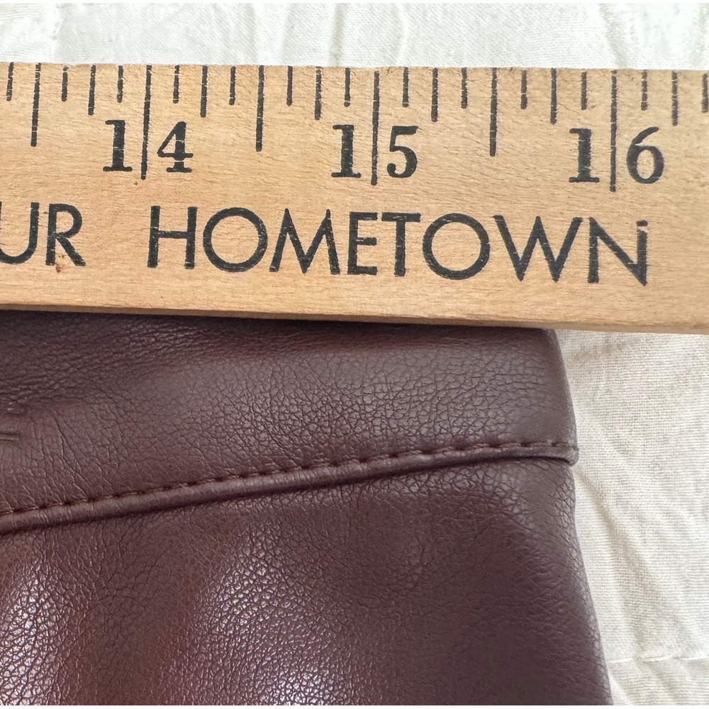 Chic Express 90s Slim Super High Rise Faux Leather Pants Burgundy Brown 10R - Picture 9 of 10